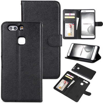 Wallet Style PU Leather + Detachable Soft TPU Card Slots with Stand and Photo Frame Case for Huawei Ascend P9 Plus - Black