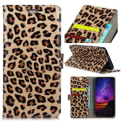 Colored Painting Wallet Style Magnetic Flip Stand TPU + PU Leather Case for Wiko View 2 Pro - Leopard