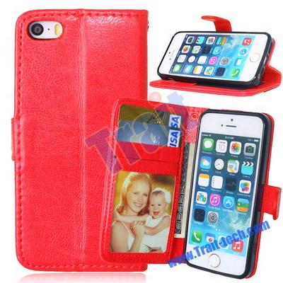 Crazy Horse Wallet Style Magnetic Flip Stand TPU+ PU Leather Caes for iPhone 5S 5 - Red