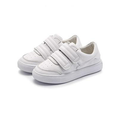 21-34 Yards Cowhide Genuine Leather Children Casual Sports Comfortable Double Velcro Closure Boys Girls Fashion Small White Plate Shoes 