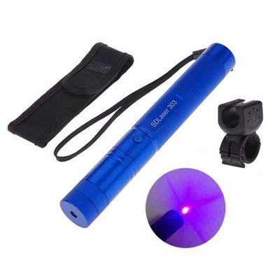 1mw 405nm Purple Beam Flashlight Adjustable Focus Laser Pointer Kit with Bicycle Handlebar - Blue
