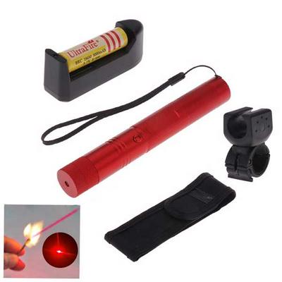1mw 650nm Red Beam Flashlight Adjustable Focus Laser Pointer Kit with Bicycle Handlebar and Battery - Red