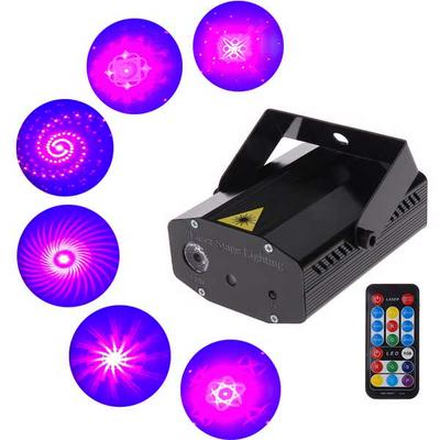 2-color LED 6 in 1 RGB Mini Disco DJ Club Holographic Laser Projector with Remote Control & Sound Active & Auto Mode Function