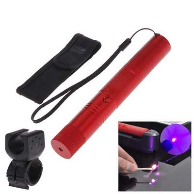 1mw 405nm Purple Beam Flashlight Adjustable Focus Laser Pointer Kit with Bicycle Handlebar - Red