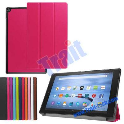 Tri-Fold Stand Flip Ultra Slim Lightweight Smart Cover PU Leather Case Hard Back for Amazon Fire HD 10 Rose