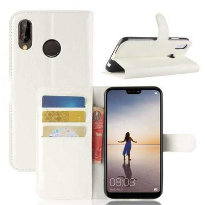 Litchi Pattern Wallet Stand Card Holder Slots PU Leather + TPU Protective Cover Case for Huawei P20 Lite Nova 3e - White