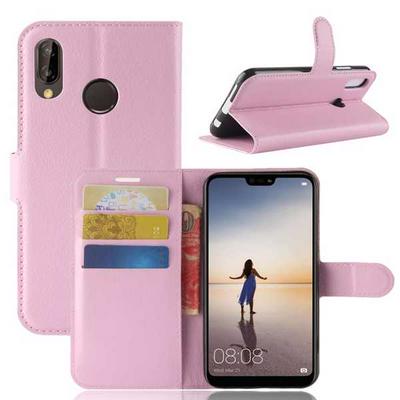 Litchi Pattern Wallet Stand Card Holder Slots PU Leather + TPU Protective Cover Case for Huawei P20 Lite Nova 3e - Pink