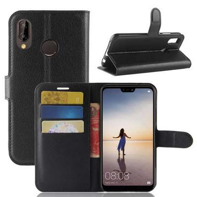 Litchi Pattern Wallet Stand Card Holder Slots PU Leather + TPU Protective Cover Case for Huawei P20 Lite Nova 3e - Black