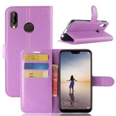 Litchi Pattern Wallet Stand Card Holder Slots PU Leather + TPU Protective Cover Case for Huawei P20 Lite Nova 3e - Purple