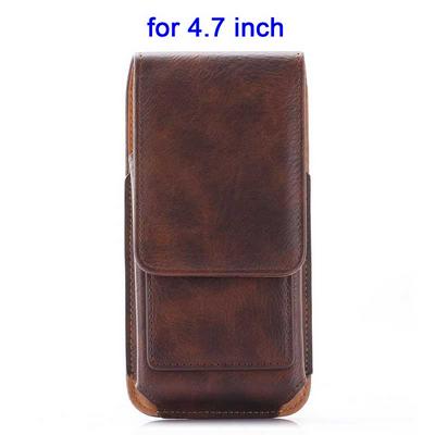 Card Holder Vertical Flip Waist Hanged Pouch PU Leather Case for Universal 4.7 Inch Mobile Phones - Brown