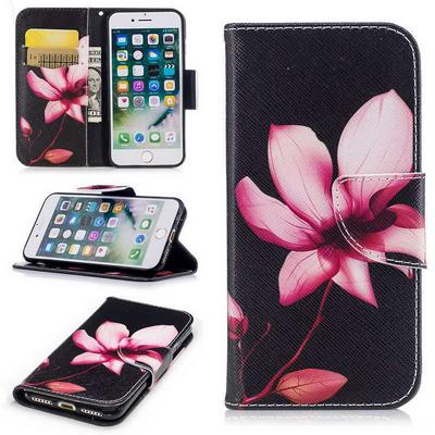 Colored Painting PU Leather + Soft TPU Card Slots with Wallet Stand and Magnetic Buckle Case for iPhone 7/8 - Lotus