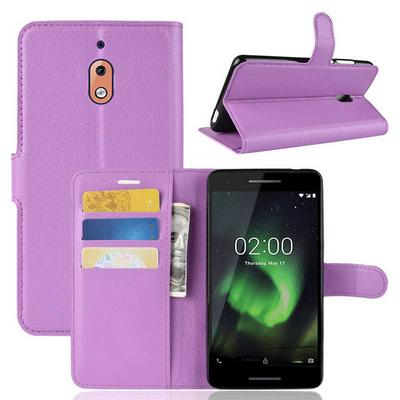 Litchi Pattern Side Flip Shockproof PU Leather + Soft TPU Card Slots with Magnetic Buckle and Stand Wallet Protective Case for Nokia 2.1 - Purple