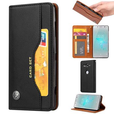 Solid Color Side Flip Multifunction PU Leather + Soft TPU with Card Slots and Stand Wallet Protective Case for Sony Xperia XZ2 Compact - Black