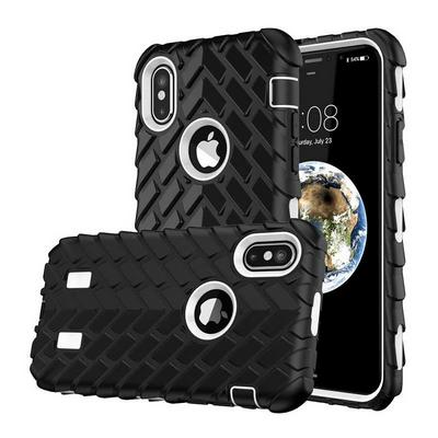 Tire Pattern 3 in 1 Detachable Shock Absorption Bumper Design Extra Side Grip Hard PC + Soft Silicone Hybrid Back Cover Case for iPhone X - Black + White