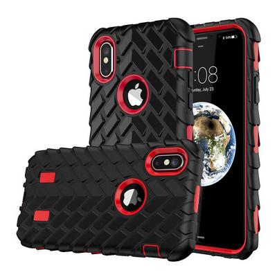 Tire Pattern 3 in 1 Detachable Shock Absorption Bumper Design Extra Side Grip Hard PC + Soft Silicone Hybrid Back Cover Case for iPhone X - Black + Red