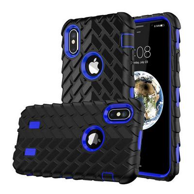 Tire Pattern 3 in 1 Detachable Shock Absorption Bumper Design Extra Side Grip Hard PC + Soft Silicone Hybrid Back Cover Case for iPhone X - Black + Blue
