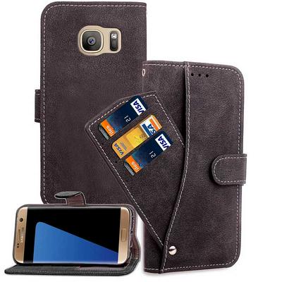 Wallet Style Frosted PU Leather + Soft TPU Rotatable Three Card Slots with Stand and Photo Frame Case for Samsung Galaxy S7 Edge / G935 - Black