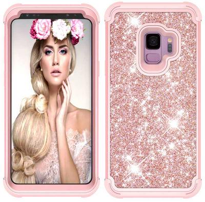 Armor Bling Style 3 in 1 Detachable Shockproof PC Front Bumper + Soft Silicone + PC Back Hybrid Back Cover Protective Case for Samsung Galaxy S9 Plus - Pink