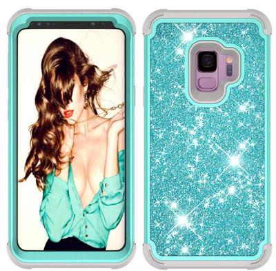 Armor Bling Style 3 in 1 Detachable Shockproof PC Front Bumper + Soft Silicone + PC Back Hybrid Back Cover Protective Case for Samsung Galaxy S9 - Lake Blue