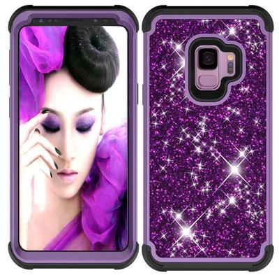 Armor Bling Style 3 in 1 Detachable Shockproof PC Front Bumper + Soft Silicone + PC Back Hybrid Back Cover Protective Case for Samsung Galaxy S9 - Purple