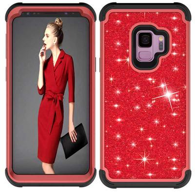Armor Bling Style 3 in 1 Detachable Shockproof PC Front Bumper + Soft Silicone + PC Back Hybrid Back Cover Protective Case for Samsung Galaxy S9 - Red