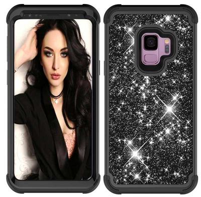 Armor Bling Style 3 in 1 Detachable Shockproof PC Front Bumper + Soft Silicone + PC Back Hybrid Back Cover Protective Case for Samsung Galaxy S9 Plus - Black