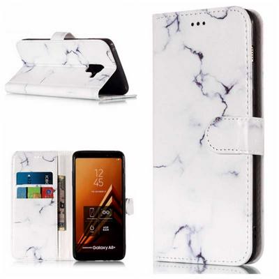 Painted Double-Sided Anti-Scratch Shockproof PU Leather + Soft TPU Card Slots with Magnetic Buckle and Stand Wallet Protective Case for Samsung Galaxy A8 (2018) / A530 - White Marble