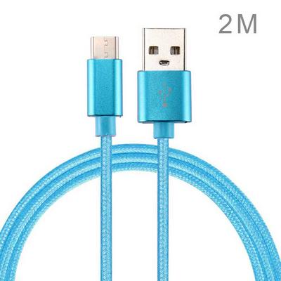 2m Braided Nylon Fabric USB Type-C Charge & Data Transfer Cable Line for Devices with Type-C Interface - Blue