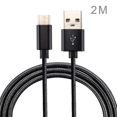 2m Braided Nylon Fabric USB Type-C Charge & Data Transfer Cable Line for Devices with Type-C Interface - Black