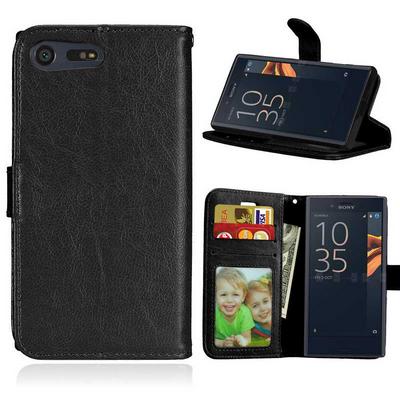 Wallet Style Side Flip PU Leather + Soft TPU Card Holder with Stand and Magnetic Buckle Case for Sony Xperia X Compact F5321 / X Mini - Black