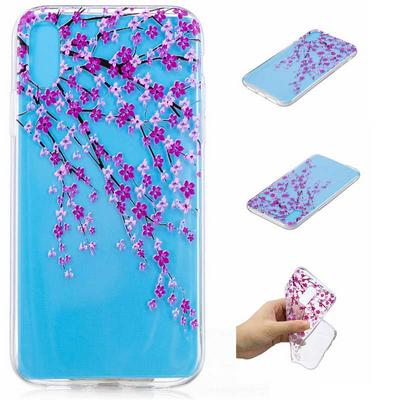 Painted Pattern Ultra Slim Anti-Scratch Transparent Soft TPU Back Cover Protective Case for iPhone X / XS - Peach Blossom