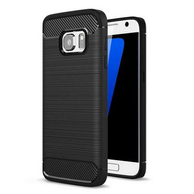 Carbon Fiber Brushed Metal Soft TPU Back Cover Case for Samsung Galaxy S7 / G9300 - Black