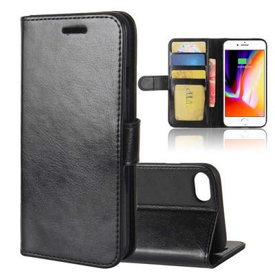 R64 Pattern Side Flip Wallet Style Picture Frame PU Leather + Soft TPU Card Holder with Stand and Magnetic Buckle Cover Case for iPhone 7 / 8 - Black
