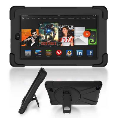 Shockwave Detachable 3 in 1 TPU + Hard PC Back Cover Case with Rotatable Stand for Amazon Kindle Fire 7 - Black