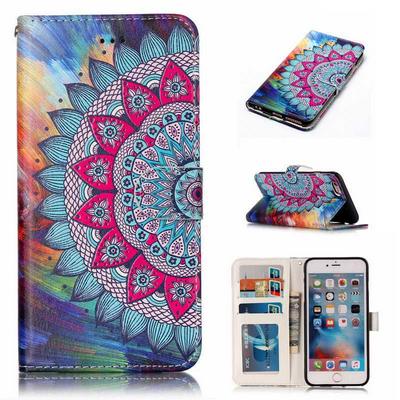 Wallet Style PU Leather + Soft TPU Card Holder with Stand and Photo Frame Case for iPhone 6 / 6S - Flower Pattern