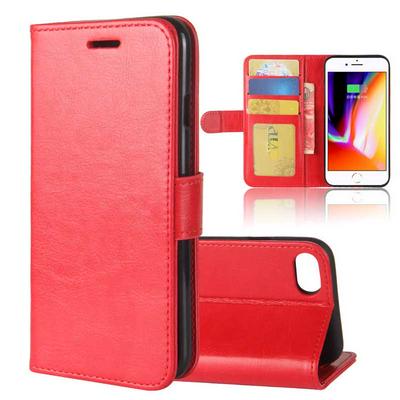 R64 Pattern Side Flip Wallet Style Picture Frame PU Leather + Soft TPU Card Holder with Stand and Magnetic Buckle Cover Case for iPhone 7 / 8 - Red