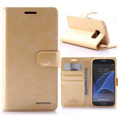 Mercury Blue Moon Series Magnetic Flip Stand Card Holder Wallet Style PU Leather Case for Samsung Galaxy S7 G9300 - Gold