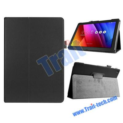 Lichee Pattern Pen Holder Stand PU Leather Case for Asus ZenPad 10 Z300C Black