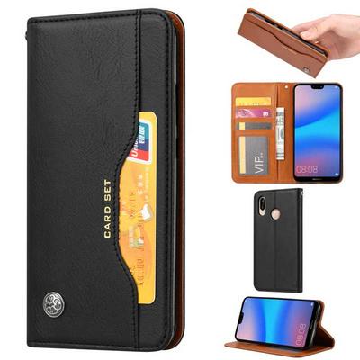 Solid Color Side Flip Multifunction PU Leather + Soft TPU with Card Slots and Stand Wallet Protective Case for Huawei P20 Lite / Nova 3e - Black