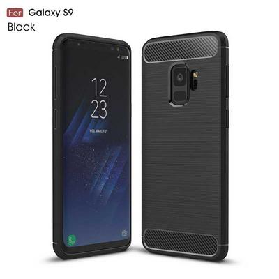 Brushed Carbon Fiber Anti Slide Drop Resistant Soft TPU Back Cover Protective Case for Samsung Galaxy S9 - Black