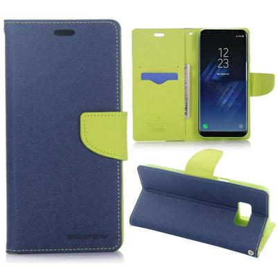 Mercury Goospery Fancy Diary Series Double Color PU Leather + Soft TPU Card Holder with Stand and Magnetic Buckle Case for Samsung Galaxy S8 / G9500 - Navy Blue + Green