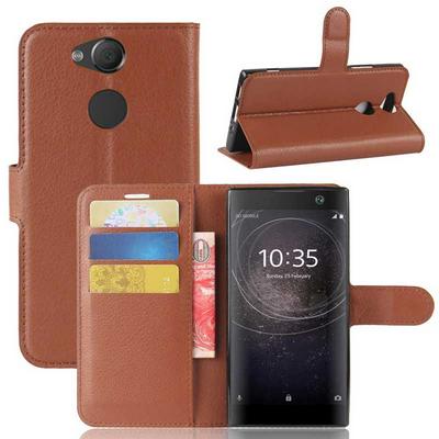 Litchi Pattern Wallet Stand Card Holder Slots PU Leather + TPU Protective Cover Case for Sony Xperia XA2 - Brown