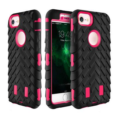Tire Pattern Detachable 2 in 1 Hybrid Hard PC + Black TPU Back Cover Case for iPhone 7 - Black and Rose Red