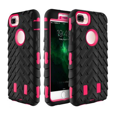 Tire Pattern Detachable 2 in 1 Hybrid Hard PC + Black TPU Back Cover Case for iPhone 7 Plus - Black and Rose Red