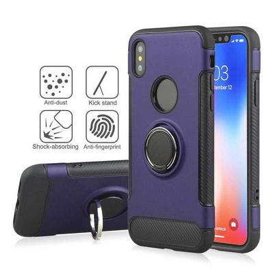 Angibabe Carbon Fiber Shockproof 2 in 1 Hard PC + Soft TPU with Magnetic Adsorption and 360° Rotatable Bracket Back Cover Protective Case for iPhone X - Navy Blue