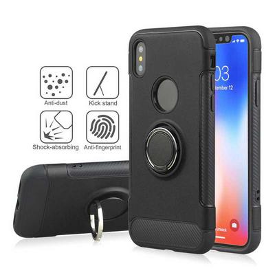 Angibabe Carbon Fiber Shockproof 2 in 1 Hard PC + Soft TPU with Magnetic Adsorption and 360° Rotatable Bracket Back Cover Protective Case for iPhone X - Black