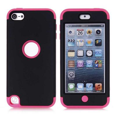 Double Color 3 in 1 Detachable Shock Absorption Hard PC + Soft TPU Back Cover Case for iPod Touch 5 - Black + Rose Red