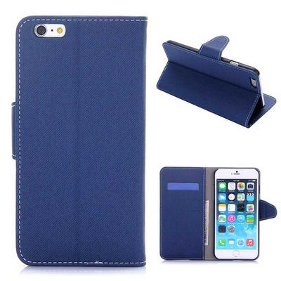 Cloth Texture Wallet Style Card Slots Stand Magnetic Flip PU Leather + PC Back Cover Case for iPhone 6 Plus / 6S Plus - Navy Blue