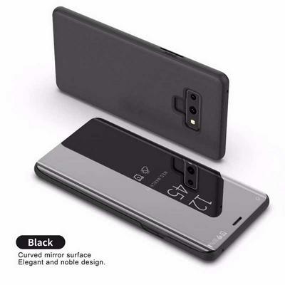 Plating Mirror Magnetic Suction PU Leather + Hard PC with Intelligent Sensor Chip Smart Wake Sleep Flip-Free Answer Phone Stand Case for Samsung Galaxy Note 9 - Black