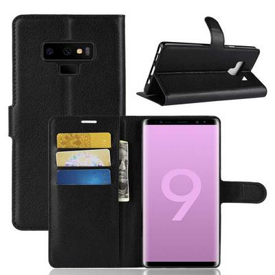 Litchi Pattern Wallet Stand Card Holder Slots PU Leather + TPU Protective Cover Case for Samsung Galaxy Note 9 - Black